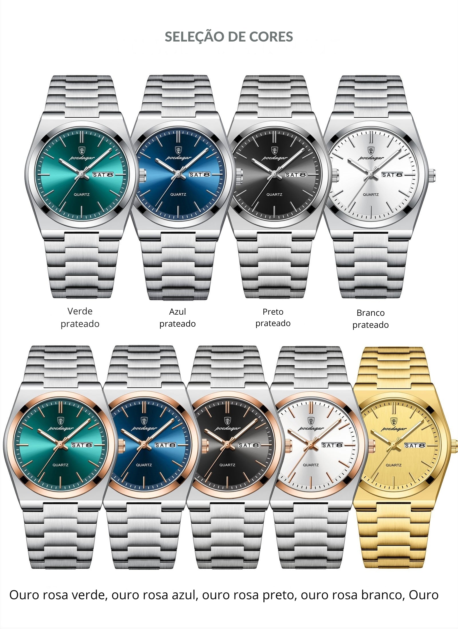 Relógio Masculino POEDAGAR Elegance (Quartzo, Aço Inox e Resistente à Água)