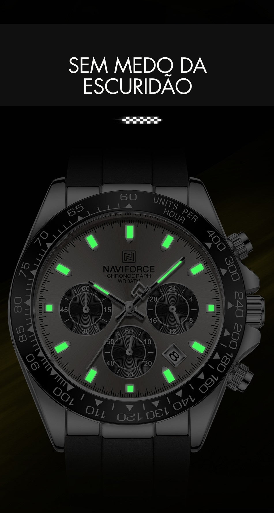 NAVIFORCE | Relógio Masculino Esportivo Premium: Quartzo, Cronógrafo, Luminoso e à Prova d'Água (Pulseira de Silicone)