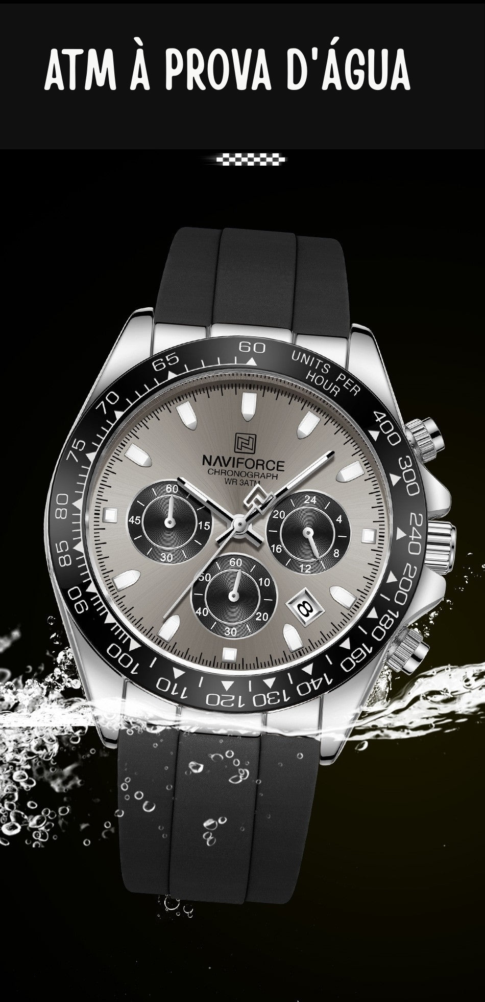 NAVIFORCE | Relógio Masculino Esportivo Premium: Quartzo, Cronógrafo, Luminoso e à Prova d'Água (Pulseira de Silicone)
