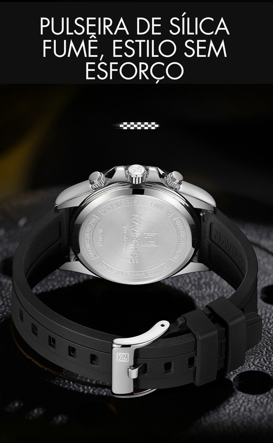 NAVIFORCE | Relógio Masculino Esportivo Premium: Quartzo, Cronógrafo, Luminoso e à Prova d'Água (Pulseira de Silicone)