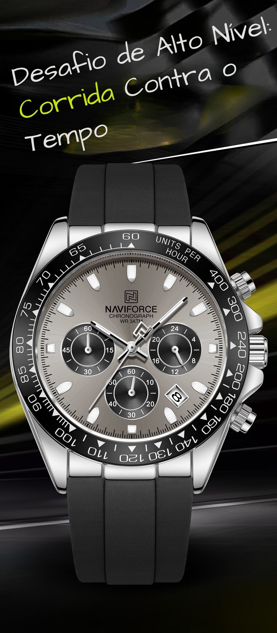 NAVIFORCE | Relógio Masculino Esportivo Premium: Quartzo, Cronógrafo, Luminoso e à Prova d'Água (Pulseira de Silicone)