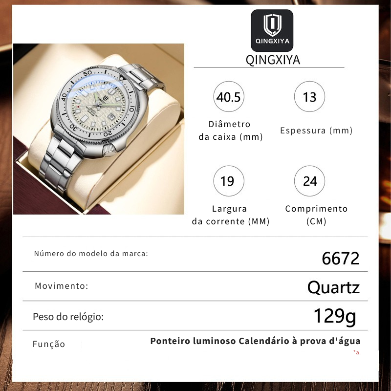 Relógio Masculino QINGXIYA Luxury | Todo em Aço Inoxidável com Calendário e Brilho Noturno