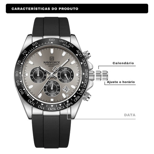 NAVIFORCE | Relógio Masculino Esportivo Premium: Quartzo, Cronógrafo, Luminoso e à Prova d'Água (Pulseira de Silicone)