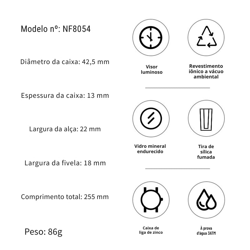 NAVIFORCE | Relógio Masculino Esportivo Premium: Quartzo, Cronógrafo, Luminoso e à Prova d'Água (Pulseira de Silicone)