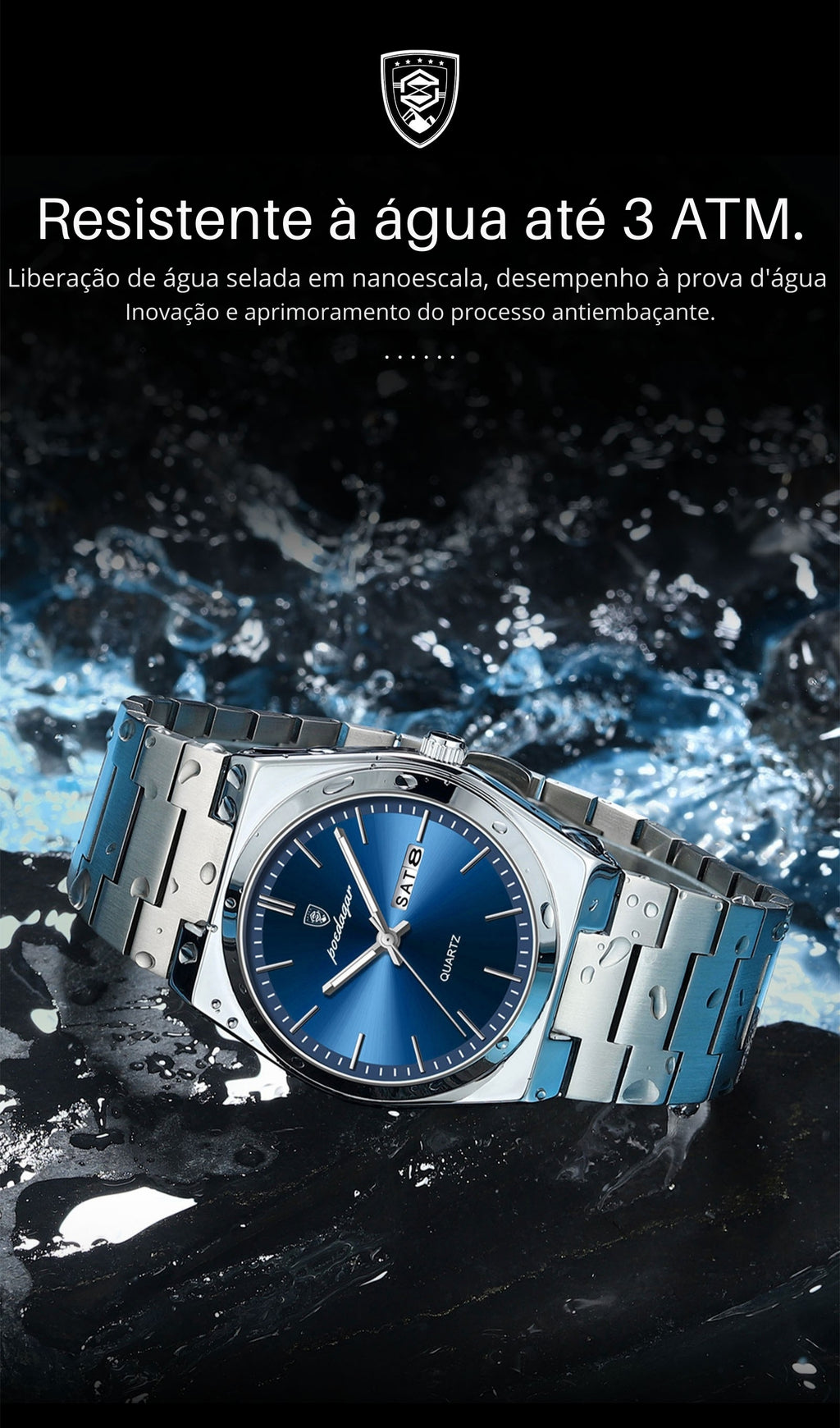 Relógio Masculino POEDAGAR Elegance (Quartzo, Aço Inox e Resistente à Água)