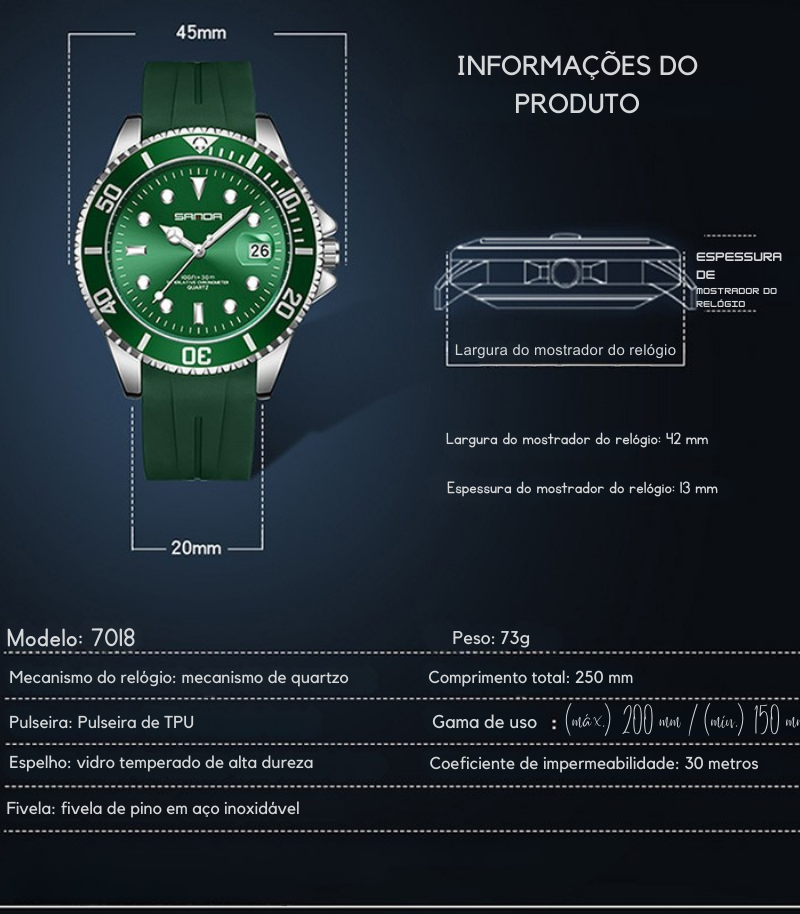 Relógio de Pulso SANDA Masculino | Estilo Esportivo Premium com Pulseira de Silicone Confortável.