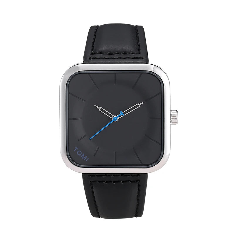 TOMI Fashion Square | Relógio Masculino Minimalista de Quartzo (Pulseira de Couro)