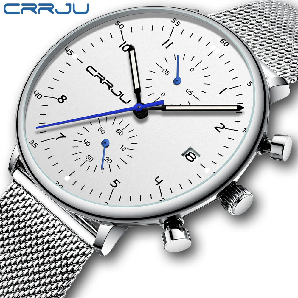 Relógio Masculino CRRJU Ultra Slim | Aço Inoxidável Leve com Movimento Japonês