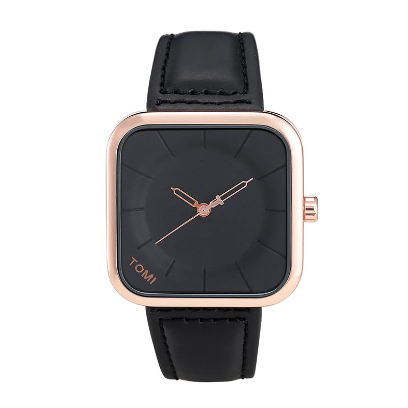 TOMI Fashion Square | Relógio Masculino Minimalista de Quartzo (Pulseira de Couro)