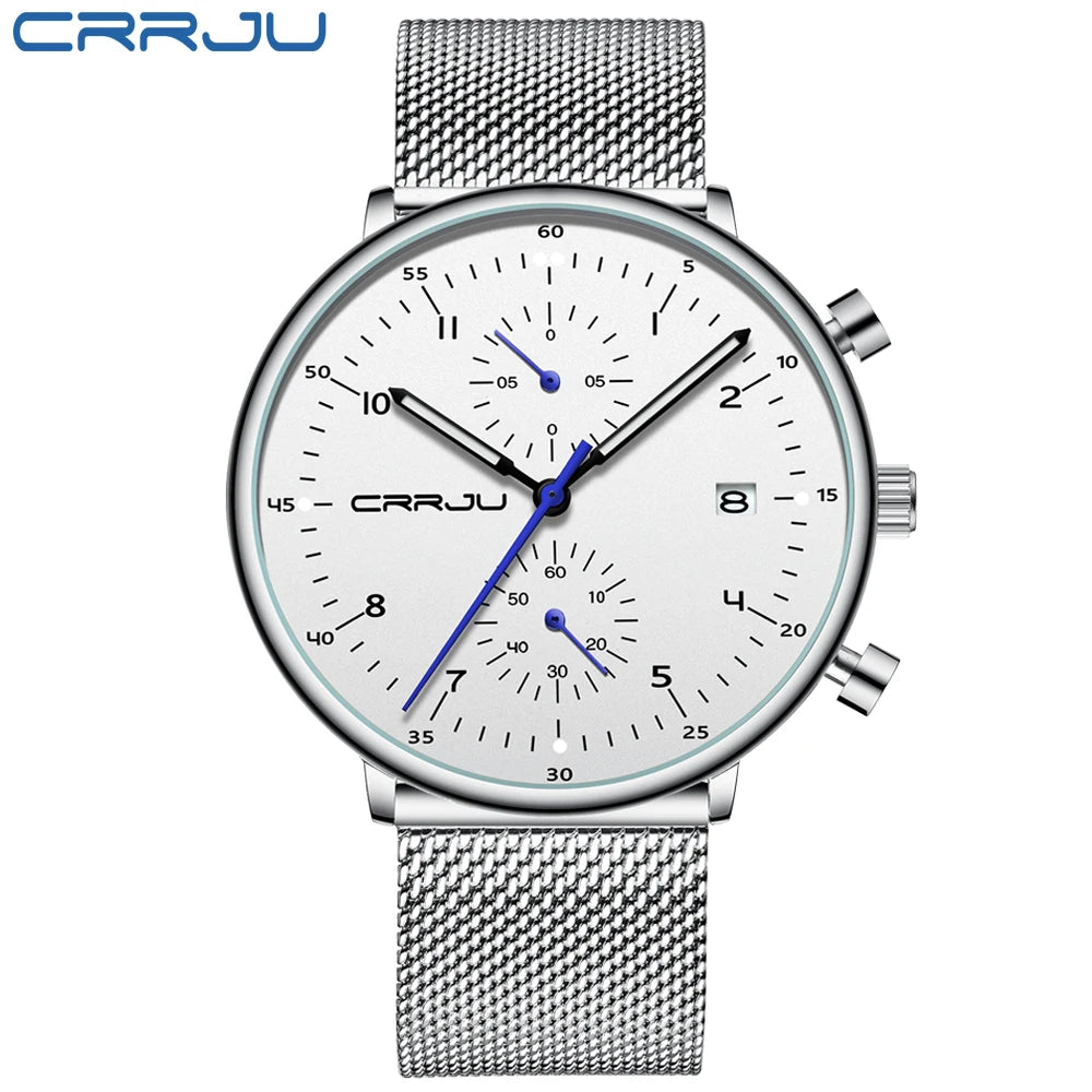 Relógio Masculino CRRJU Ultra Slim | Aço Inoxidável Leve com Movimento Japonês