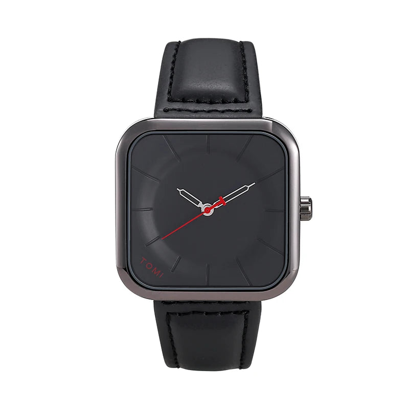 TOMI Fashion Square | Relógio Masculino Minimalista de Quartzo (Pulseira de Couro)