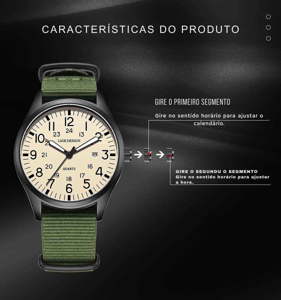 Relógio Masculino LIGE 2025 | Estilo Casual em Couro com Calendário e Caixa de Presente