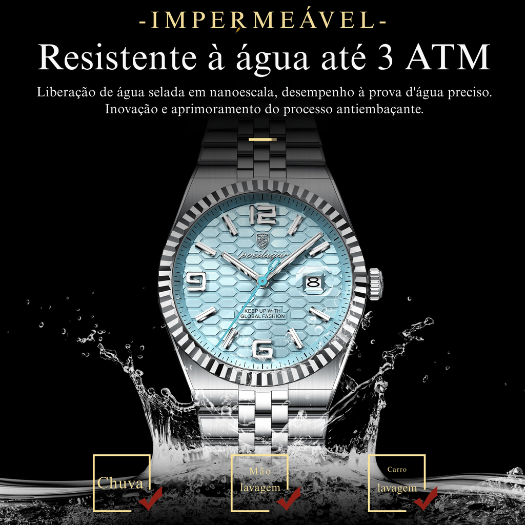 Relógio Masculino POEDAGAR Luxury | Aço Inoxidável, Calendário e Ponteiros Luminosos