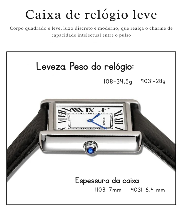 Relógio SANDA Slim Retangular | Design Ultrafino de 7mm e Pulseira de Couro