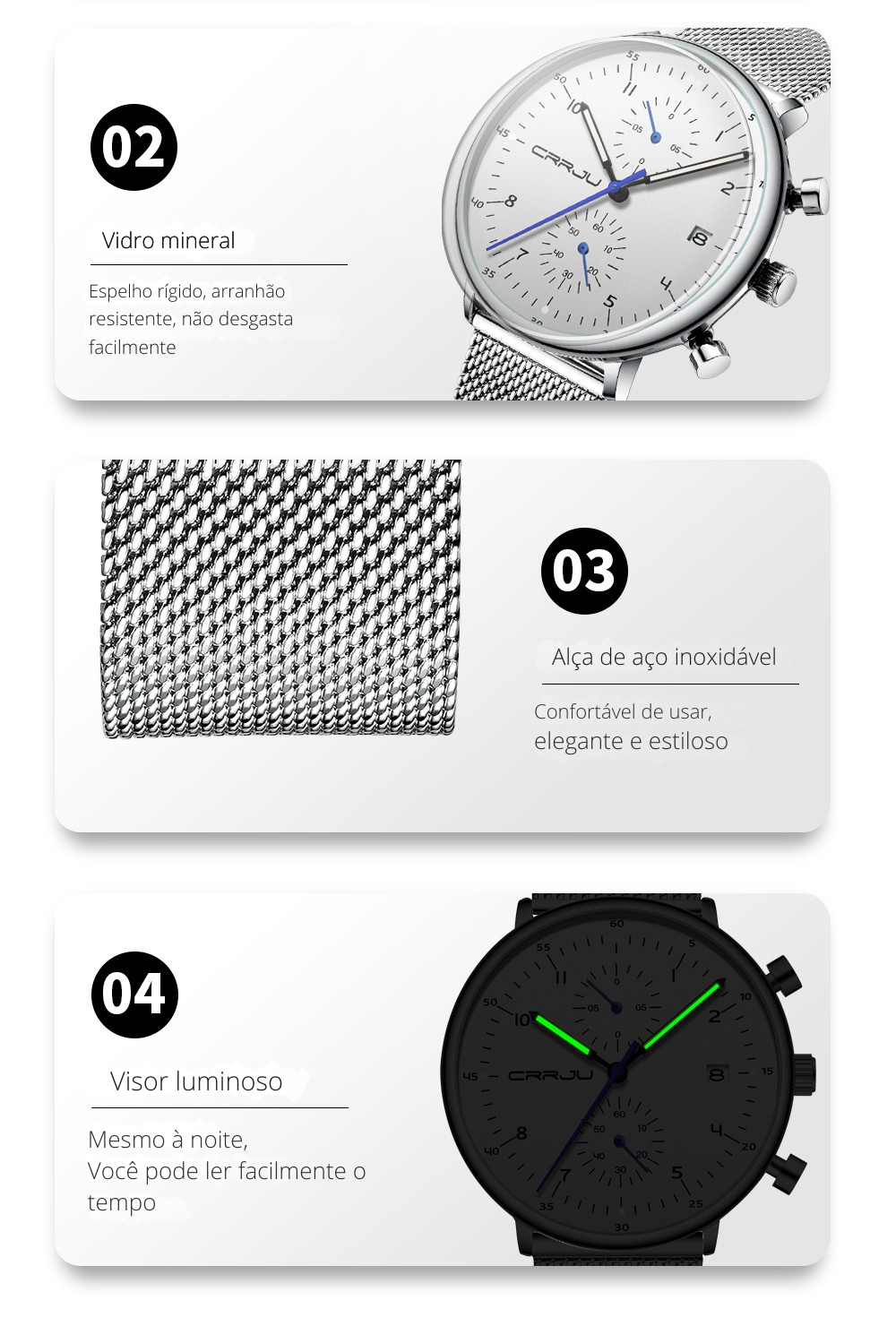 Relógio Masculino CRRJU Ultra Slim | Aço Inoxidável Leve com Movimento Japonês