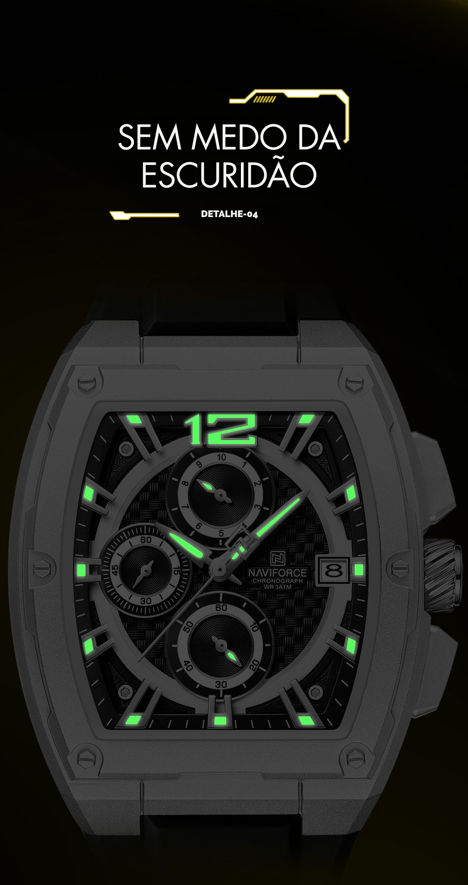 Relógio Masculino NAVIFORCE NF8050 Tonneau | Design Esportivo de Luxo com Pulseira de Silicone
