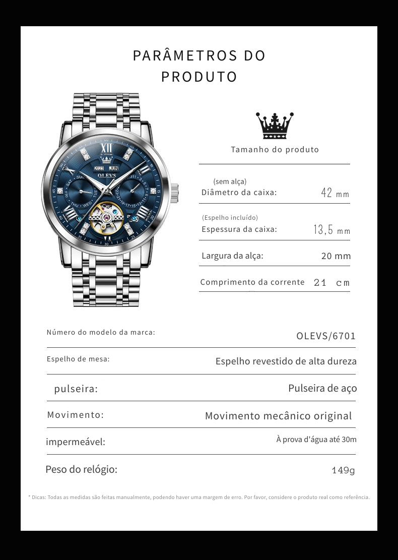 Relógio de Pulso OLEVS Esqueleton | O Poder do Mecanismo Automático com Design de Luxo.