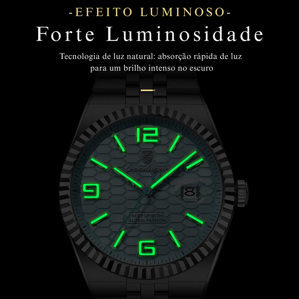 Relógio Masculino POEDAGAR Luxury | Aço Inoxidável, Calendário e Ponteiros Luminosos