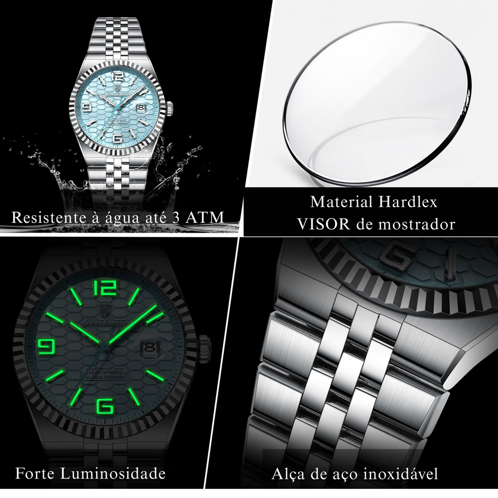 Relógio Masculino POEDAGAR Luxury | Aço Inoxidável, Calendário e Ponteiros Luminosos