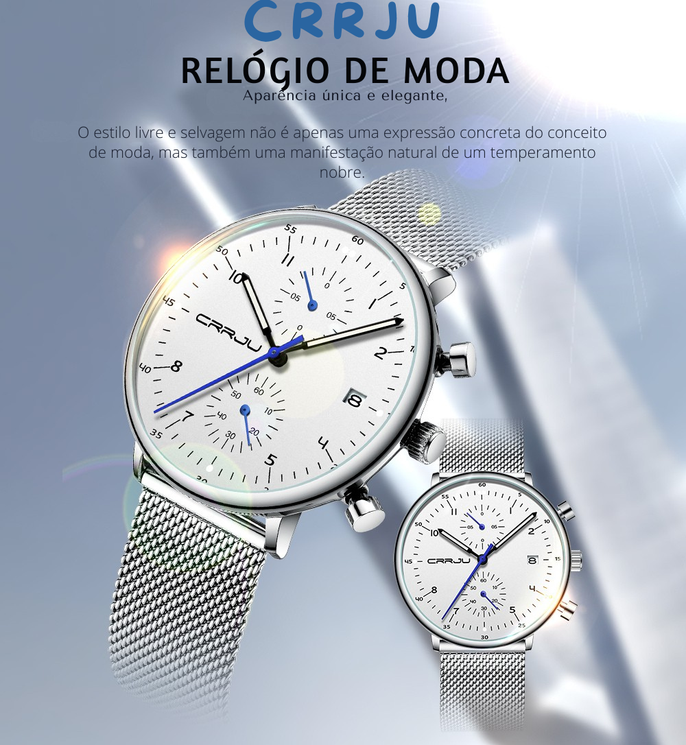 Relógio Masculino CRRJU Ultra Slim | Aço Inoxidável Leve com Movimento Japonês