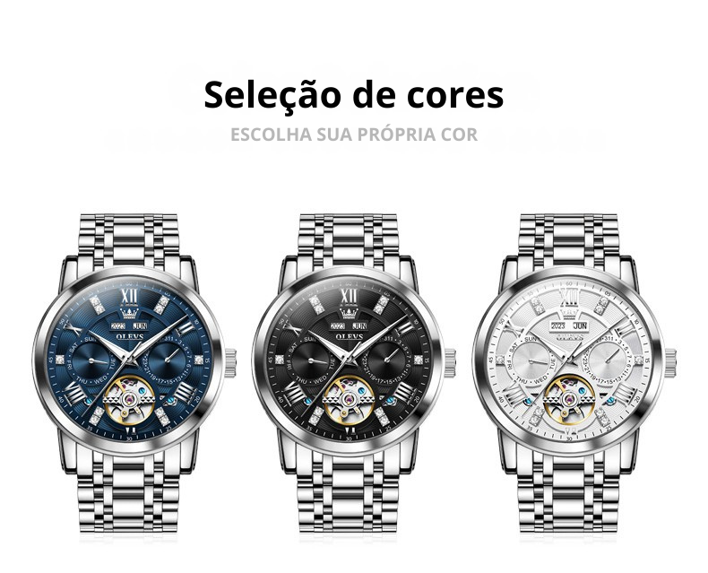 Relógio de Pulso OLEVS Esqueleton | O Poder do Mecanismo Automático com Design de Luxo.