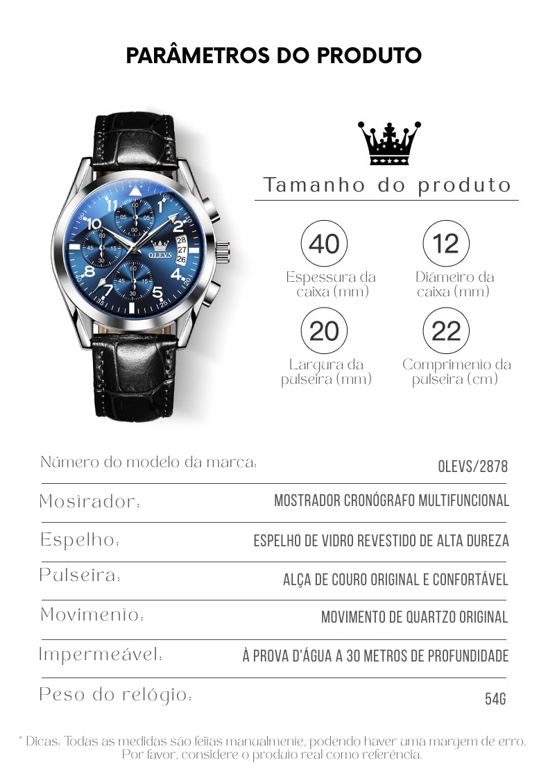 Relógio Masculino OLEVS Classic | Couro Premium com Marcadores Arábicos e Calendário