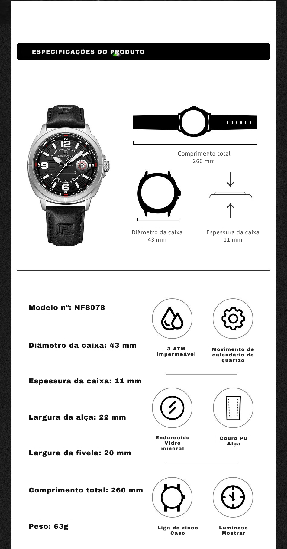 Relógio Masculino NAVIFORCE NF8078 | Lançamento 2025/2026 Estilo Sport-Casual