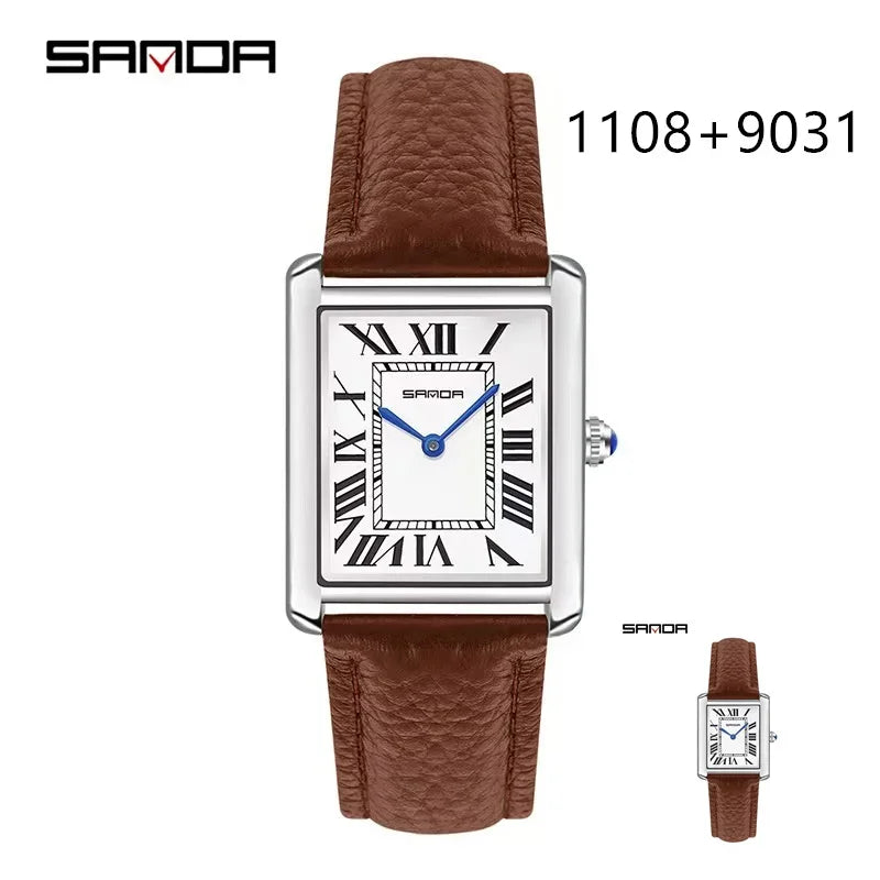 Relógio SANDA Slim Retangular | Design Ultrafino de 7mm e Pulseira de Couro