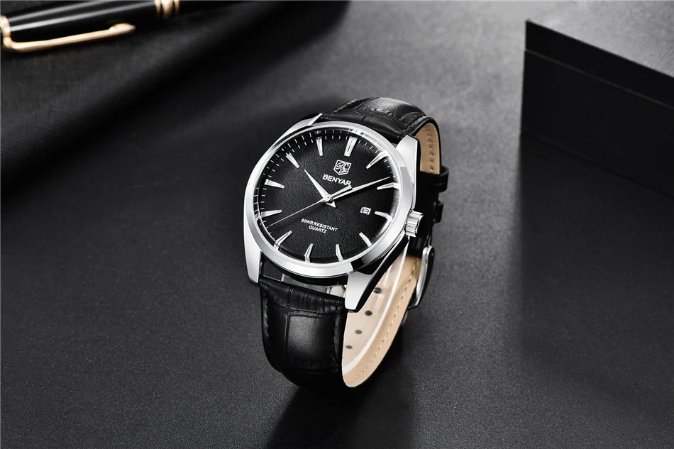 Relógio Masculino Benyar Luxury 5163 | Estilo Casual em Couro e Design Minimalista