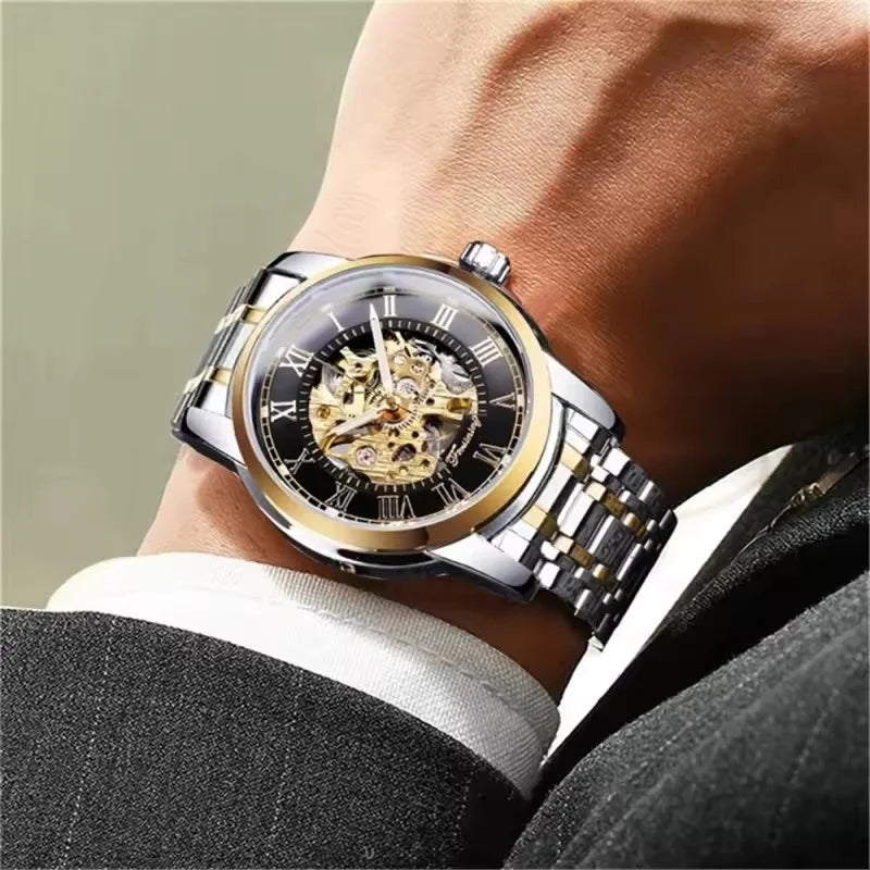 Relógio Masculino FORSINING Vintage | Mecânico de Corda Manual com Design Esqueleto