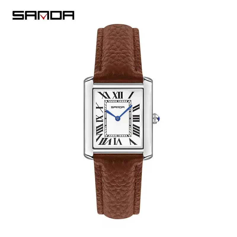 Relógio SANDA Slim Retangular | Design Ultrafino de 7mm e Pulseira de Couro
