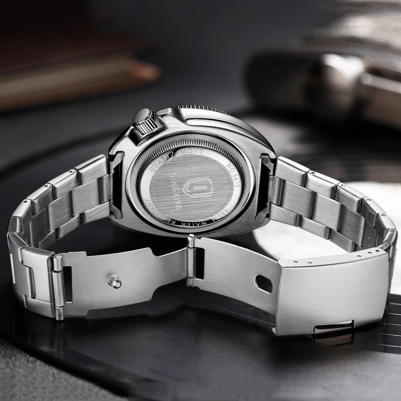 Relógio Masculino QINGXIYA Luxury | Todo em Aço Inoxidável com Calendário e Brilho Noturno