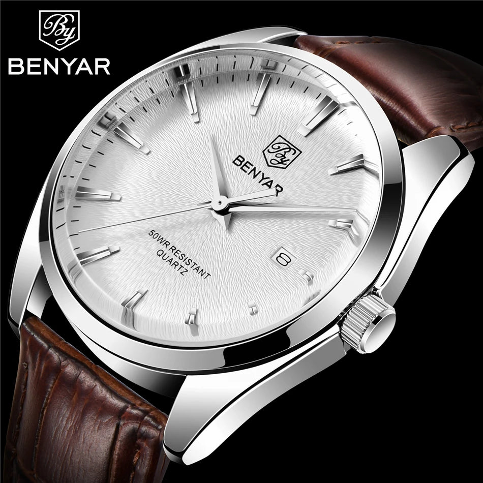Relógio Masculino Benyar Luxury 5163 | Estilo Casual em Couro e Design Minimalista