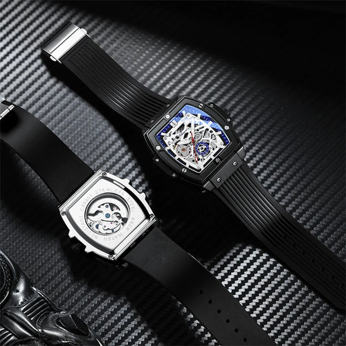 Luxury Brand Men's Relógio Masculino CHENXI Skeleton | Design Automático em Formato Barril e Pulseira de Silicone