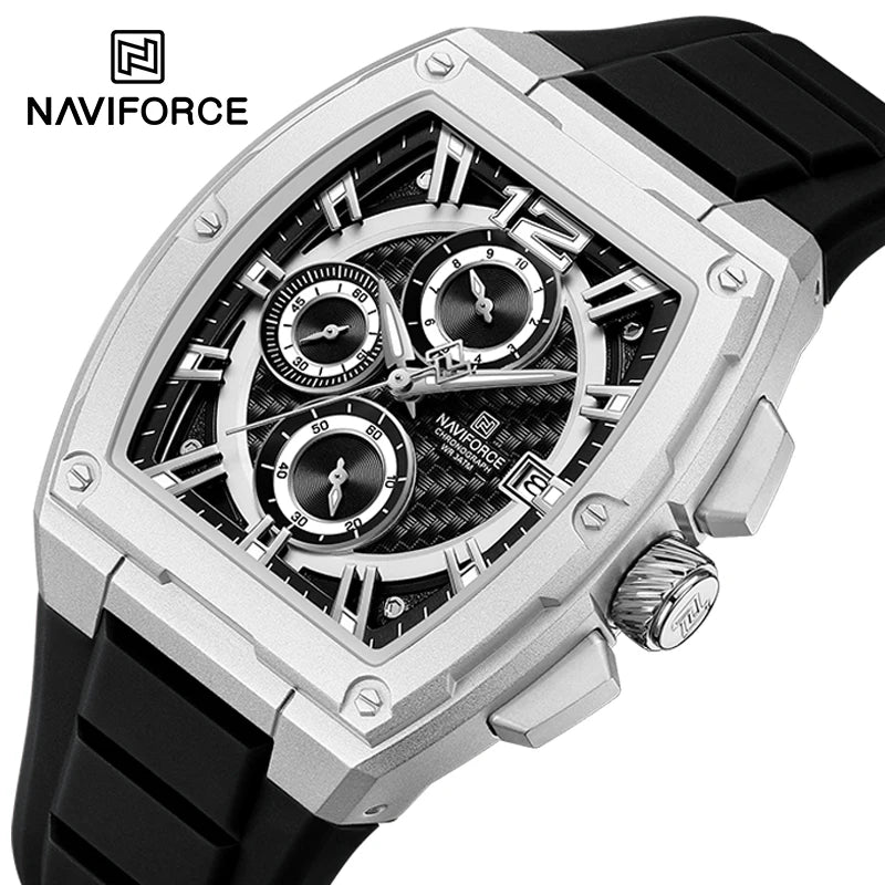 Relógio Masculino NAVIFORCE NF8050 Tonneau | Design Esportivo de Luxo com Pulseira de Silicone