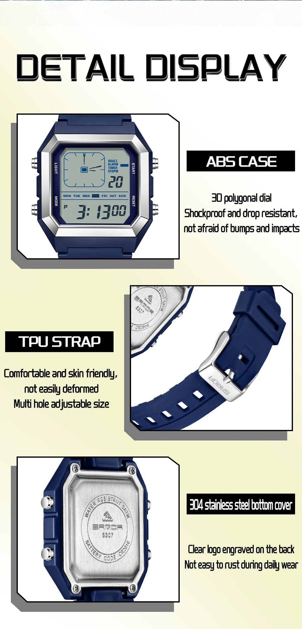 Relógio Masculino SANDA 6307 | Digital Esportivo com LED e Resistência à Águaent Fashion Electronic Watch Gift