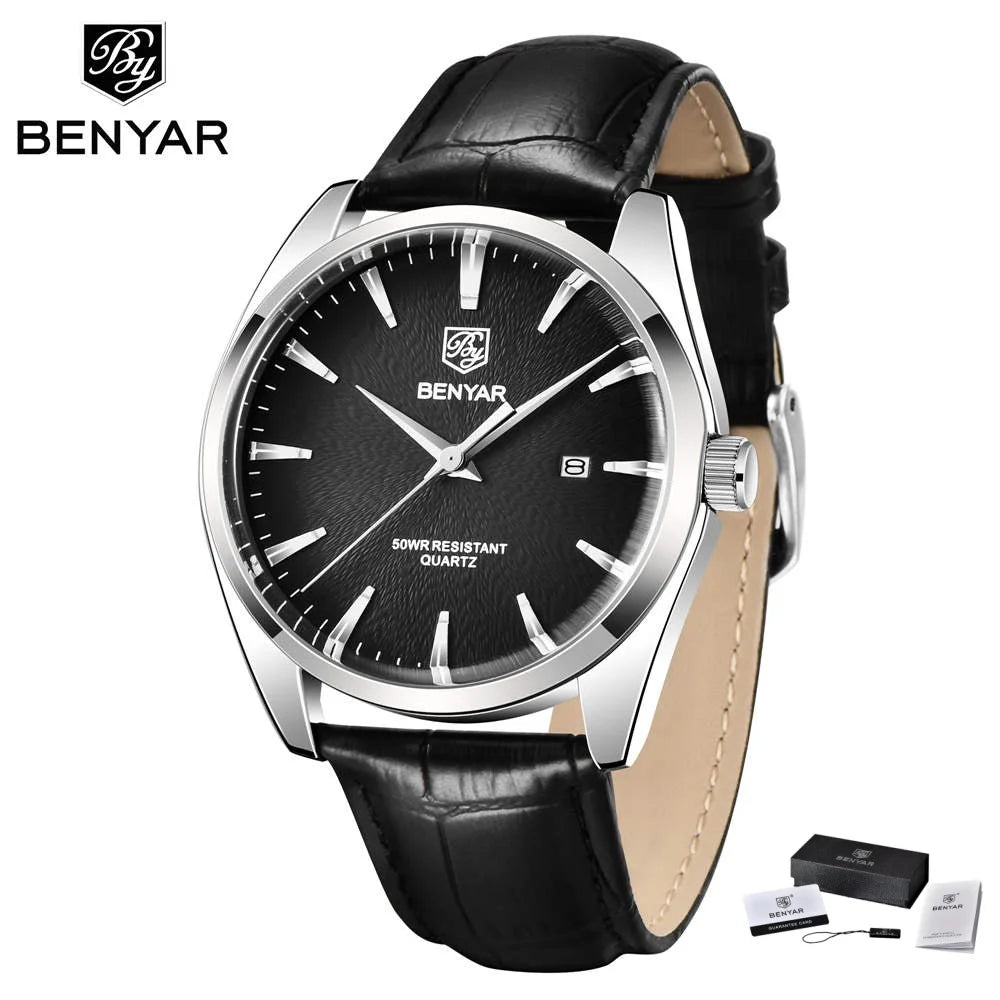 Relógio Masculino Benyar Luxury 5163 | Estilo Casual em Couro e Design Minimalista