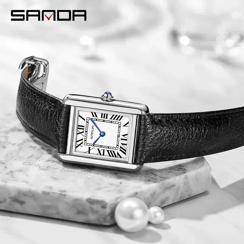 Relógio SANDA Slim Retangular | Design Ultrafino de 7mm e Pulseira de Couro