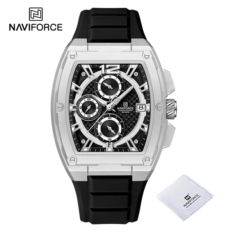 Relógio Masculino NAVIFORCE NF8050 Tonneau | Design Esportivo de Luxo com Pulseira de Silicone
