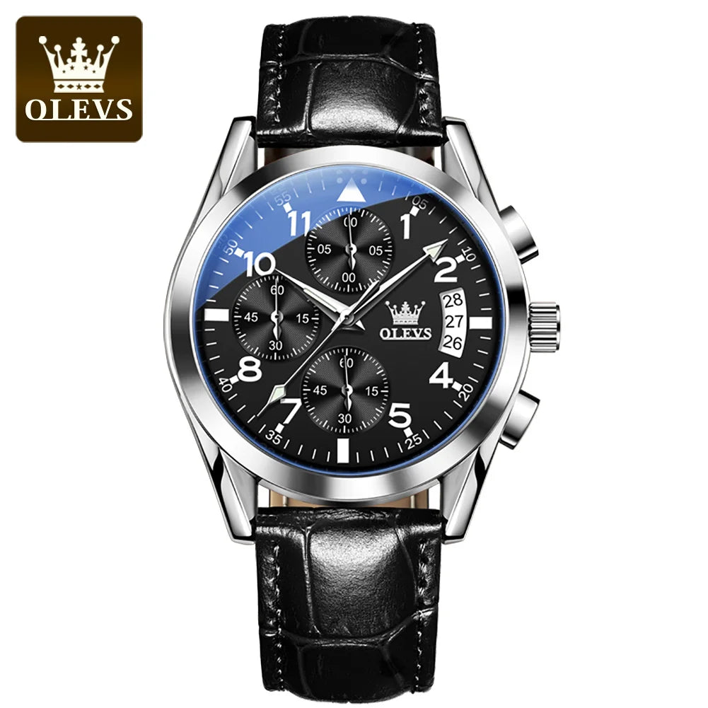 Relógio Masculino OLEVS Classic | Couro Premium com Marcadores Arábicos e Calendário