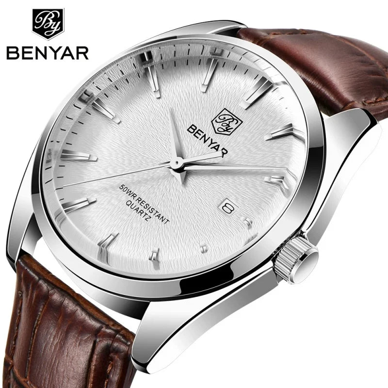 Relógio Masculino Benyar Luxury 5163 | Estilo Casual em Couro e Design Minimalista