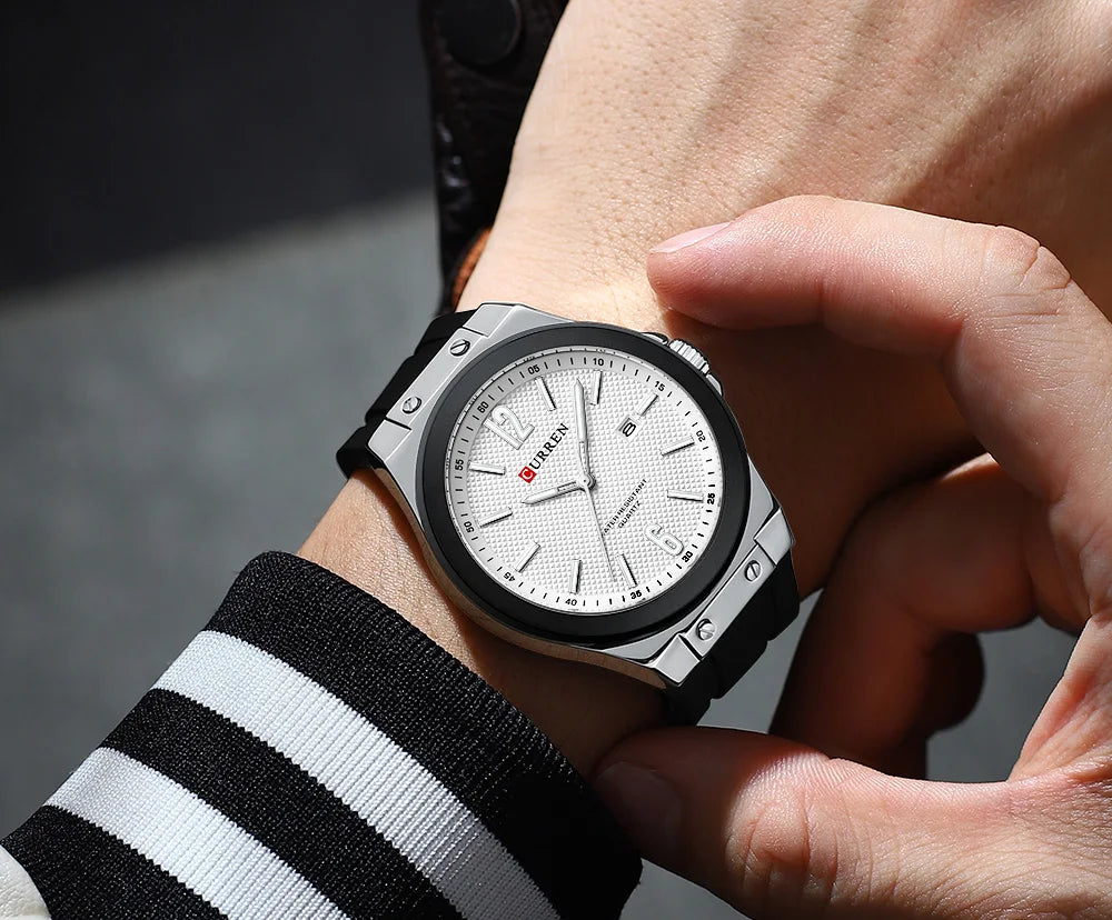 Relógio Masculino CURREN Sport | Estilo Casual com Pulseira de Silicone e Calendário