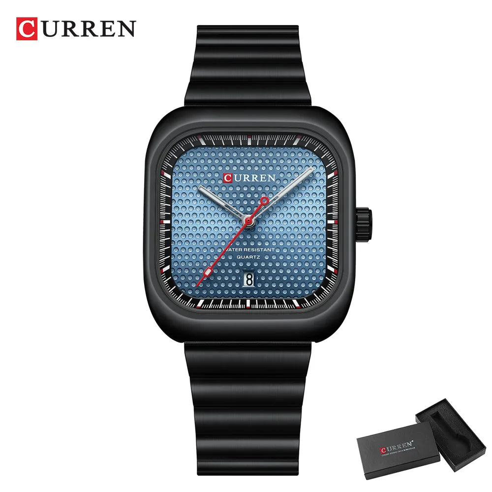 Relógio Masculino CURREN Square | Minimalismo em Aço com Calendário Automático.