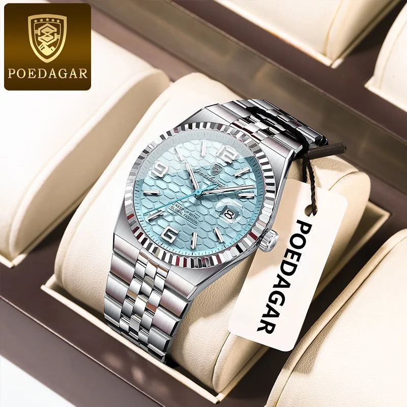 Relógio Masculino POEDAGAR Luxury | Aço Inoxidável, Calendário e Ponteiros Luminosos