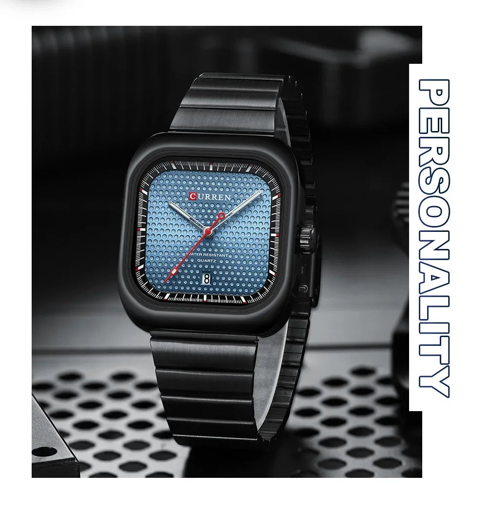 Relógio Masculino CURREN Square | Minimalismo em Aço com Calendário Automático.