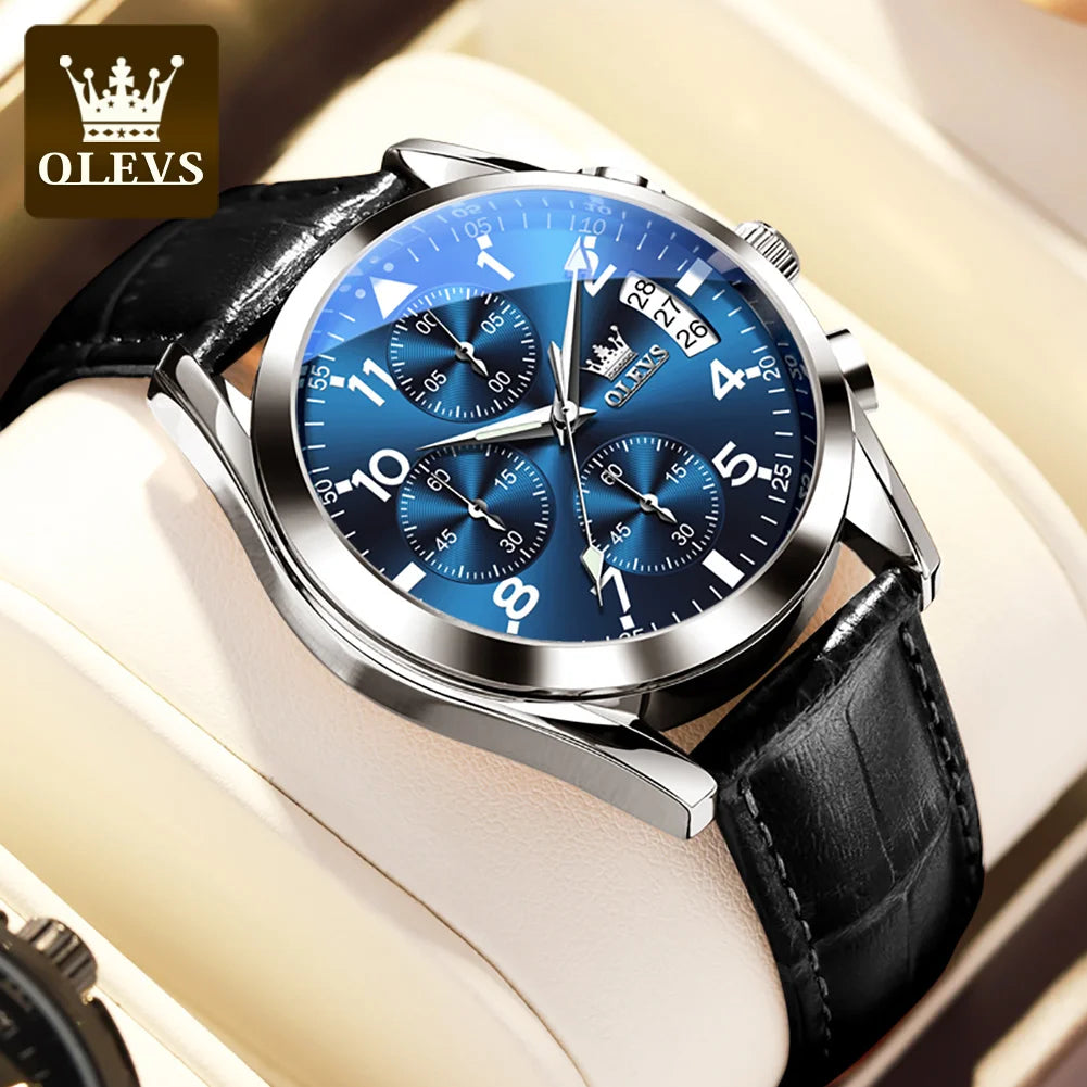 Relógio Masculino OLEVS Classic | Couro Premium com Marcadores Arábicos e Calendário
