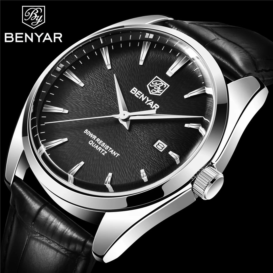 Relógio Masculino Benyar Luxury 5163 | Estilo Casual em Couro e Design Minimalista