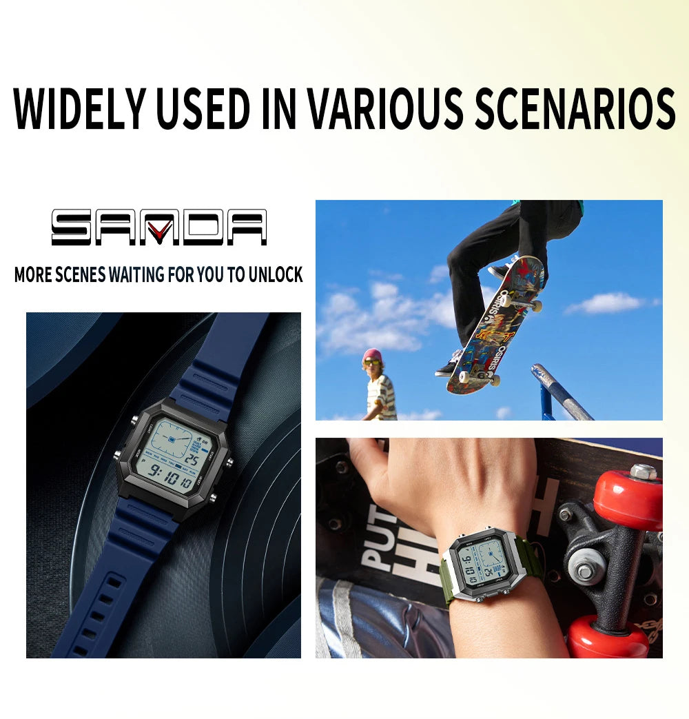 Relógio Masculino SANDA 6307 | Digital Esportivo com LED e Resistência à Águaent Fashion Electronic Watch Gift