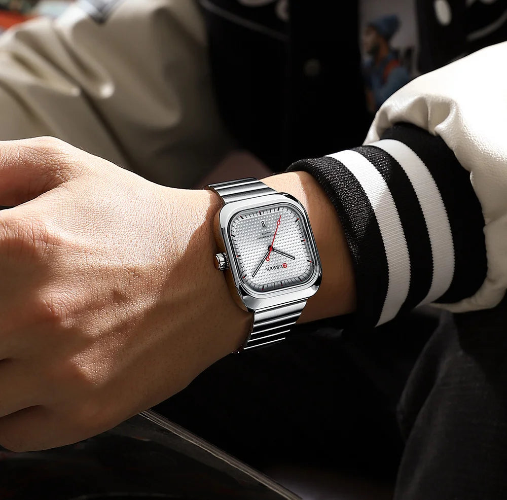 Relógio Masculino CURREN Square | Minimalismo em Aço com Calendário Automático.