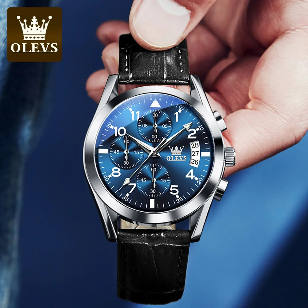 Relógio Masculino OLEVS Classic | Couro Premium com Marcadores Arábicos e Calendário